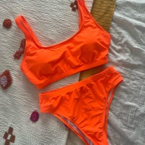 Neon Orange High Waisted Swimsuit